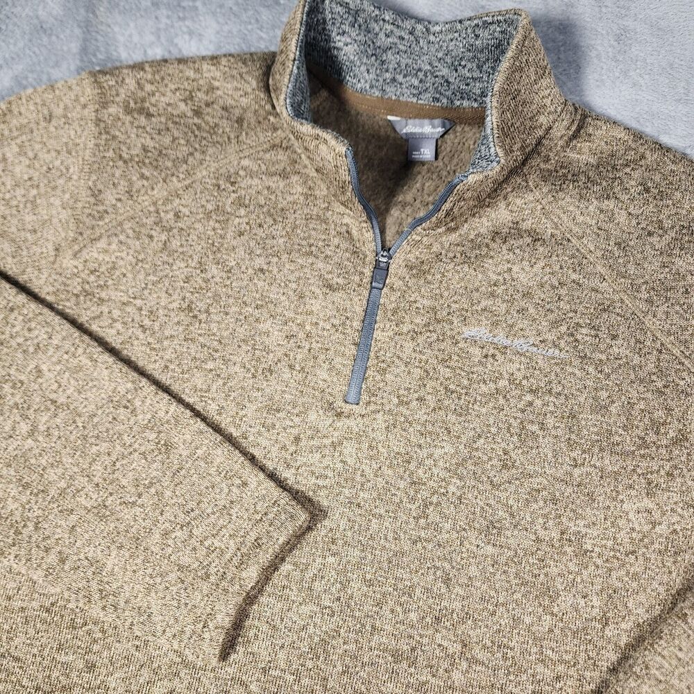 Eddie Bauer Men's TXL Brown Heather Quarter-Zip Fleece Pullover Sweater Winter